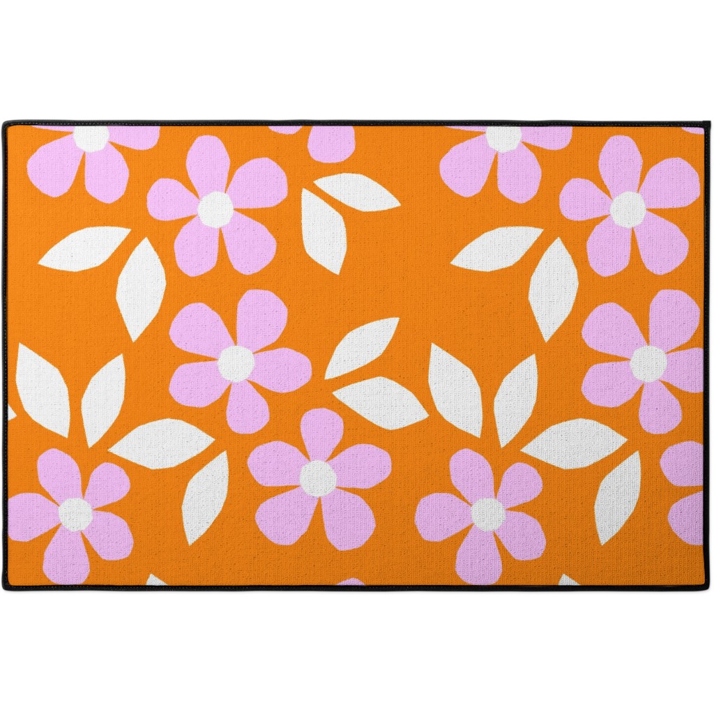 Bloom Happy Retro Floral - Orange Door Mat, Orange