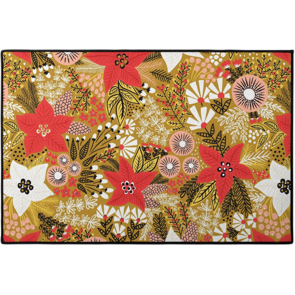 Christmas Holiday Flowers Poinsettia Green Red White Pattern Wrapping Paper  by Sandra Hutter