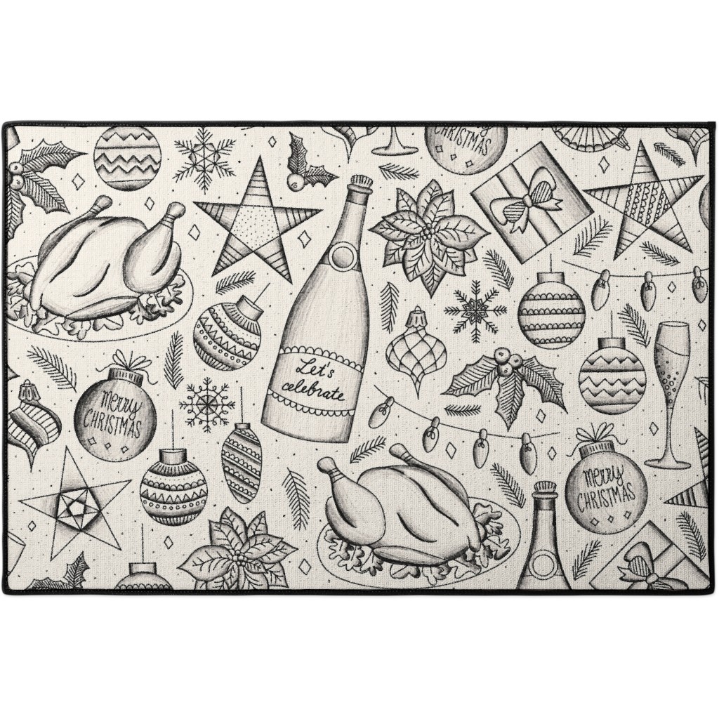 Vintage Christmas Toile - Neutral Door Mat, Beige
