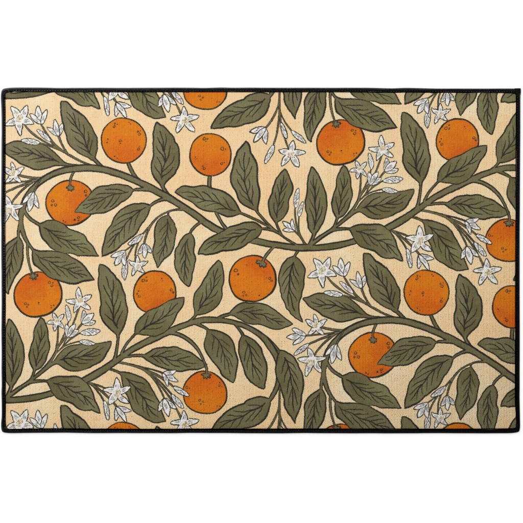Art Nouveau Oranges Door Mat, Multicolor