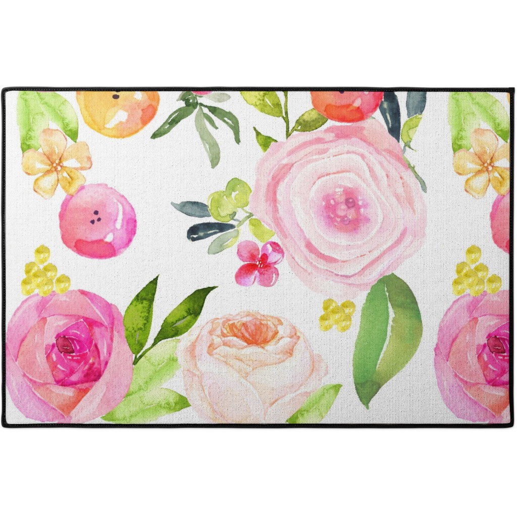 Spring Peonies, Roses, and Poppies - Pink Door Mat, Pink
