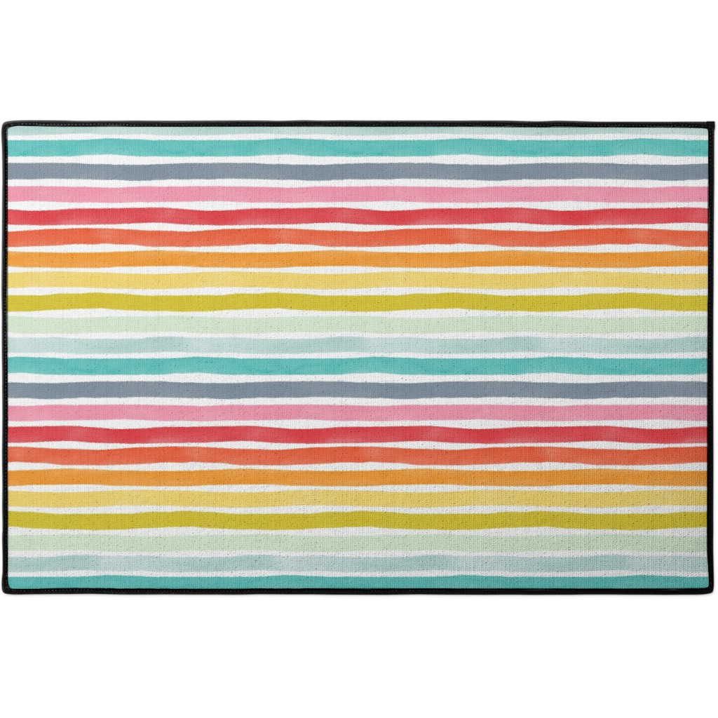 Imperfect Watercolor Stripes Door Mat, Multicolor