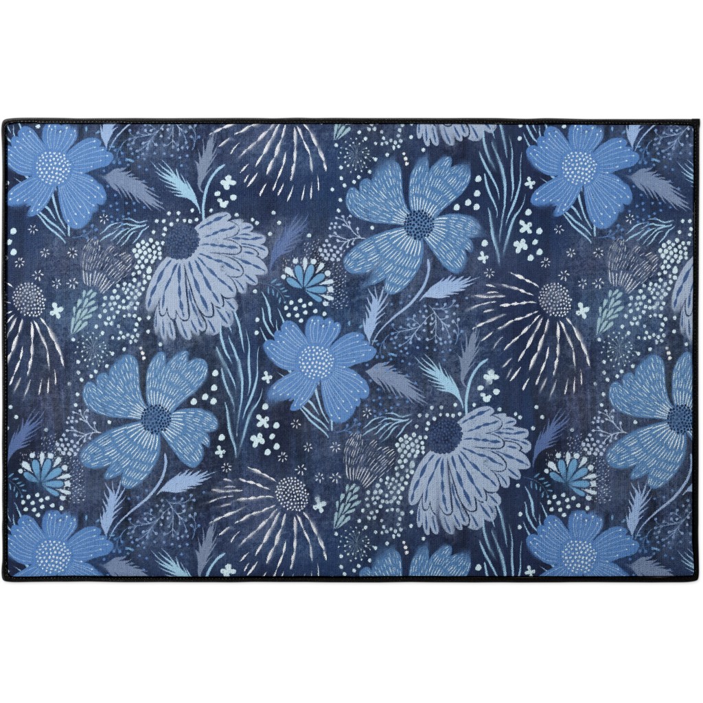 Shibori Flower Abundance - Blue Door Mat, Blue