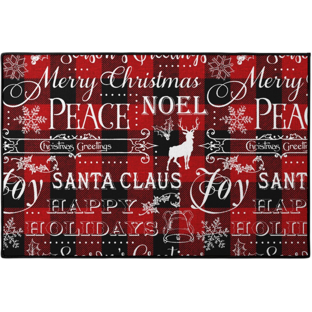 Buffalo Plaid Christmas Typography - Red and Black Door Mat, Red