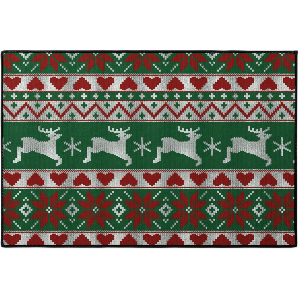 Christmas Knit - Green and Red Door Mat, Multicolor