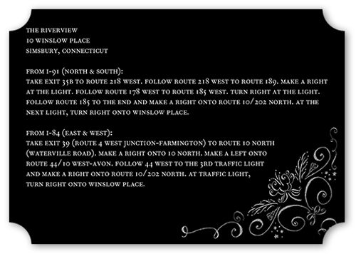 Whimsical Scrolls Wedding Enclosure Card, Black, Pearl Shimmer Cardstock, Ticket
