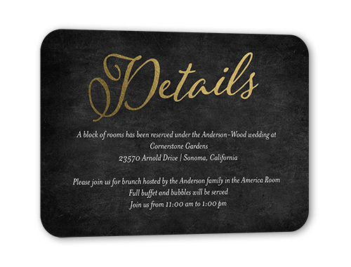 Spectacular Swirls Wedding Enclosure Card, Black, Gold Foil, Pearl Shimmer Cardstock, Rounded