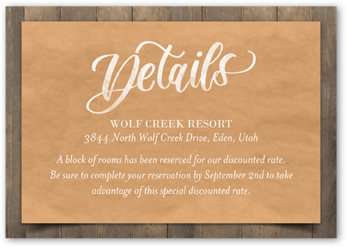 Rustic Scroll Wedding Enclosure Card, Brown, Matte, Pearl Shimmer Cardstock, Square, Camel