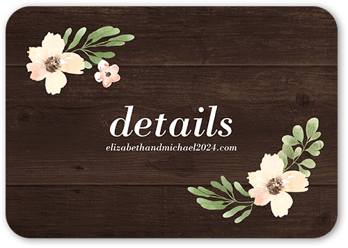 Old Fashioned Floral Wedding Enclosure Card, Brown, Standard Smooth Cardstock, Rounded