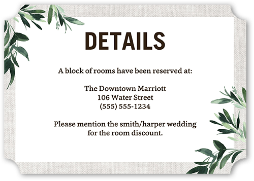 Textured Greenery Wedding Enclosure Card, Gray, Pearl Shimmer Cardstock, Ticket