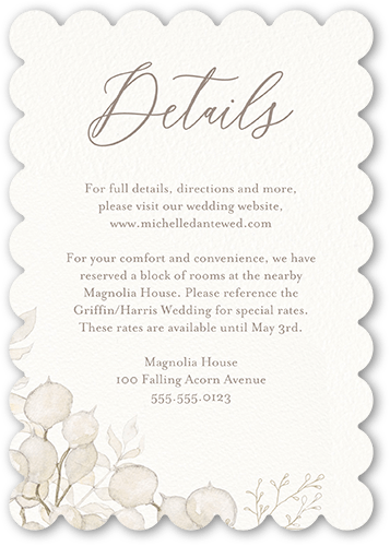 Quiet Sprigs Wedding Enclosure Card, Grey, Signature Smooth Cardstock, Scallop