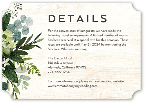 Naturally Green Wedding Enclosure Card, White, Signature Smooth Cardstock, Ticket