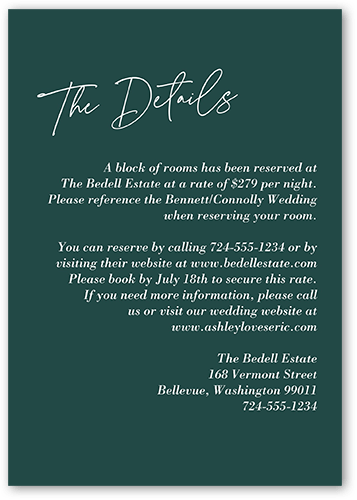 Elegant Formula Wedding Enclosure Card, Green, Matte, 100% Recycled Cardstock , Square, Seaweed