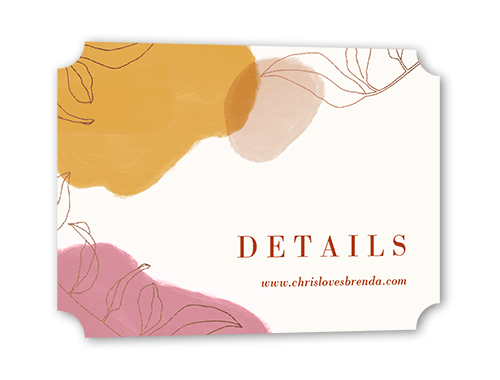 Organic Art Wedding Enclosure Card, Rose Gold Foil, Orange, Pearl Shimmer Cardstock, Ticket