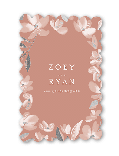 Whispy Florals Wedding Enclosure Card, Pink, Silver Foil, Signature Smooth Cardstock, Scallop