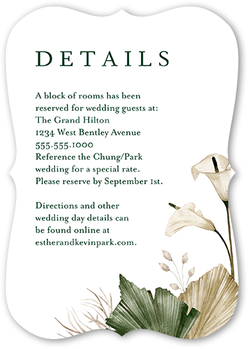 Tropical Flora Wedding Enclosure Card, White, Pearl Shimmer Cardstock, Bracket