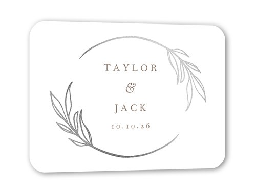 Ornate Oval Wedding Enclosure Card, White, Silver Foil, Pearl Shimmer Cardstock, Rounded, White