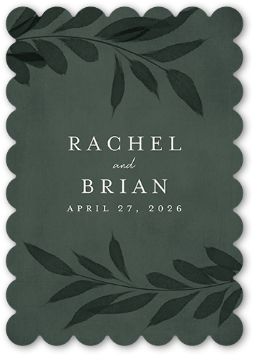 Pressed Leaves Wedding Enclosure Card, Green, Pearl Shimmer Cardstock, Scallop