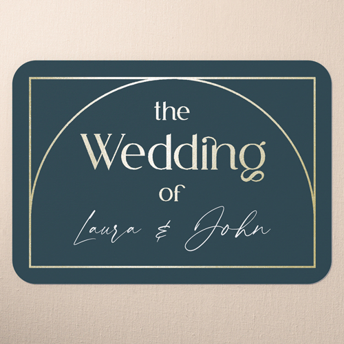 Geometric Impression Wedding Enclosure Card, Blue, Gold Foil, Signature Smooth Cardstock, Rounded