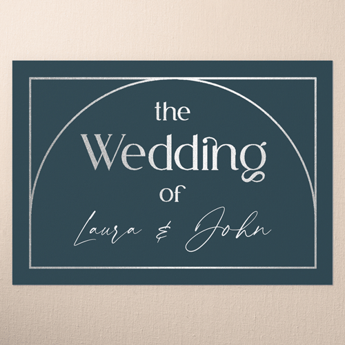 Geometric Impression Wedding Enclosure Card, Blue, Silver Foil, Matte, Pearl Shimmer Cardstock, Square, Seabrook