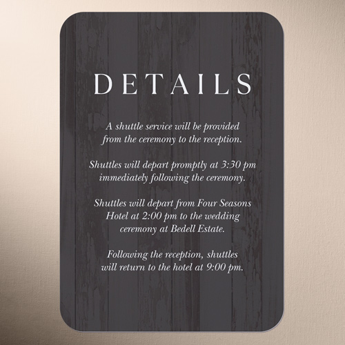 Wooden Wonders Wedding Enclosure Card, Black, Matte, Signature Smooth Cardstock, Rounded