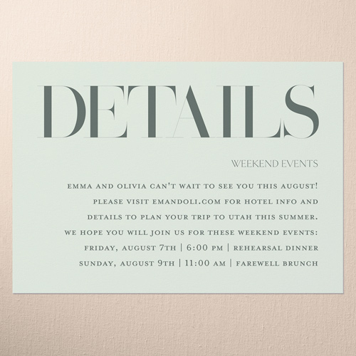 Serene Simplicity Wedding Enclosure Card, Green, Matte, Signature Smooth Cardstock, Square, Green