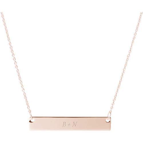 Plus Two Monogram Engraved Bar Necklace, Rose Gold, Double Sided