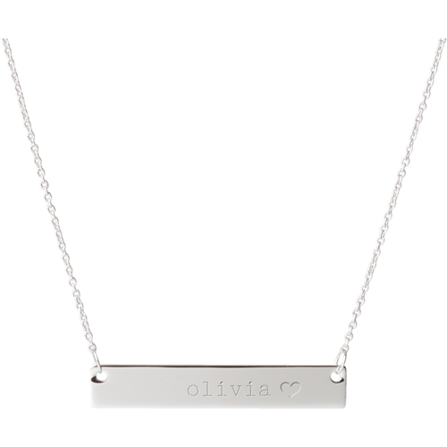 Heart End Engraved Bar Necklace, Silver, Double Sided