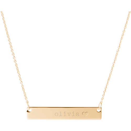 Heart End Engraved Bar Necklace, Gold, Single Sided