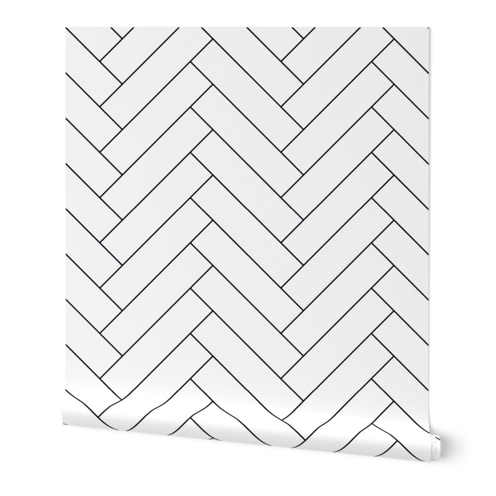Simple Herringbone Chevron - Black and White Wallpaper, 2'x12', Prepasted Removable Smooth, White