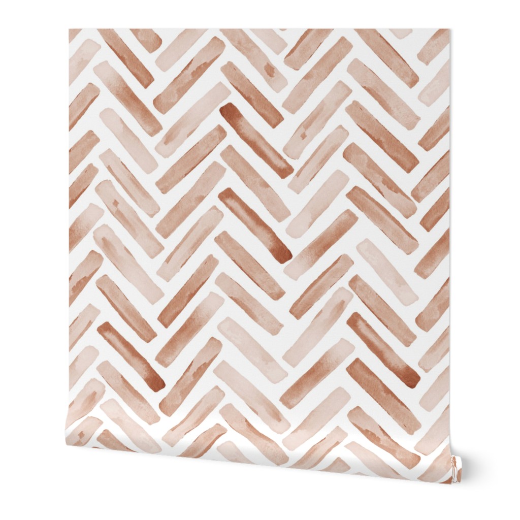 Painted Chevron Herringbone Wallpaper, 2'x12', Prepasted Removable Smooth, Brown