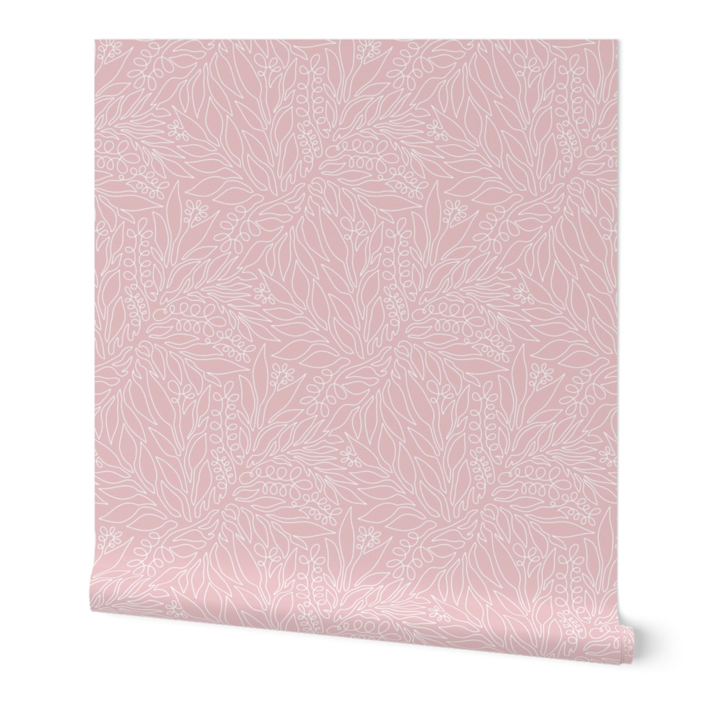 Contour Line Botanicals - Pink Blush Wallpaper, 2'x12', Prepasted Removable Smooth, Pink