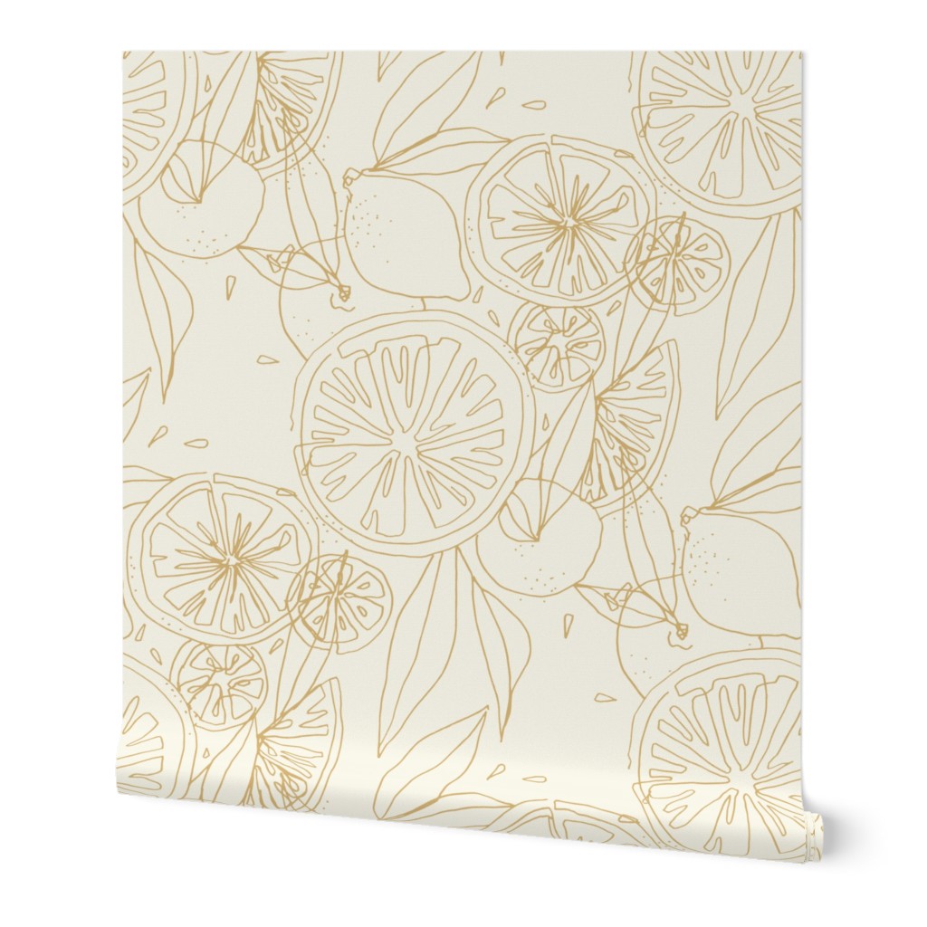 Citrus Line - Gold Wallpaper, 2'x12', Prepasted Removable Smooth, Beige