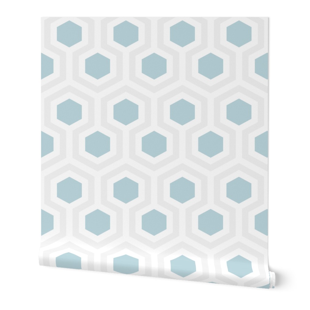 Geometric Hexagon Honeycombs - Blue and Gray Wallpaper, 2'x9', Prepasted Removable Smooth, Blue