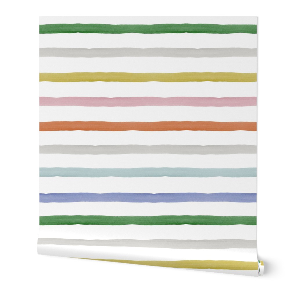 Rainbow Stripes Watercolor Wallpaper, 2'x12', Prepasted Removable Smooth, Multicolor
