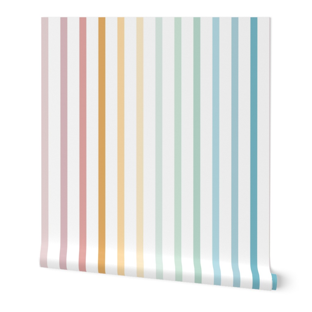 Rainbow Stripes - Pastel Wallpaper, 2'x9', Prepasted Removable Smooth, Multicolor