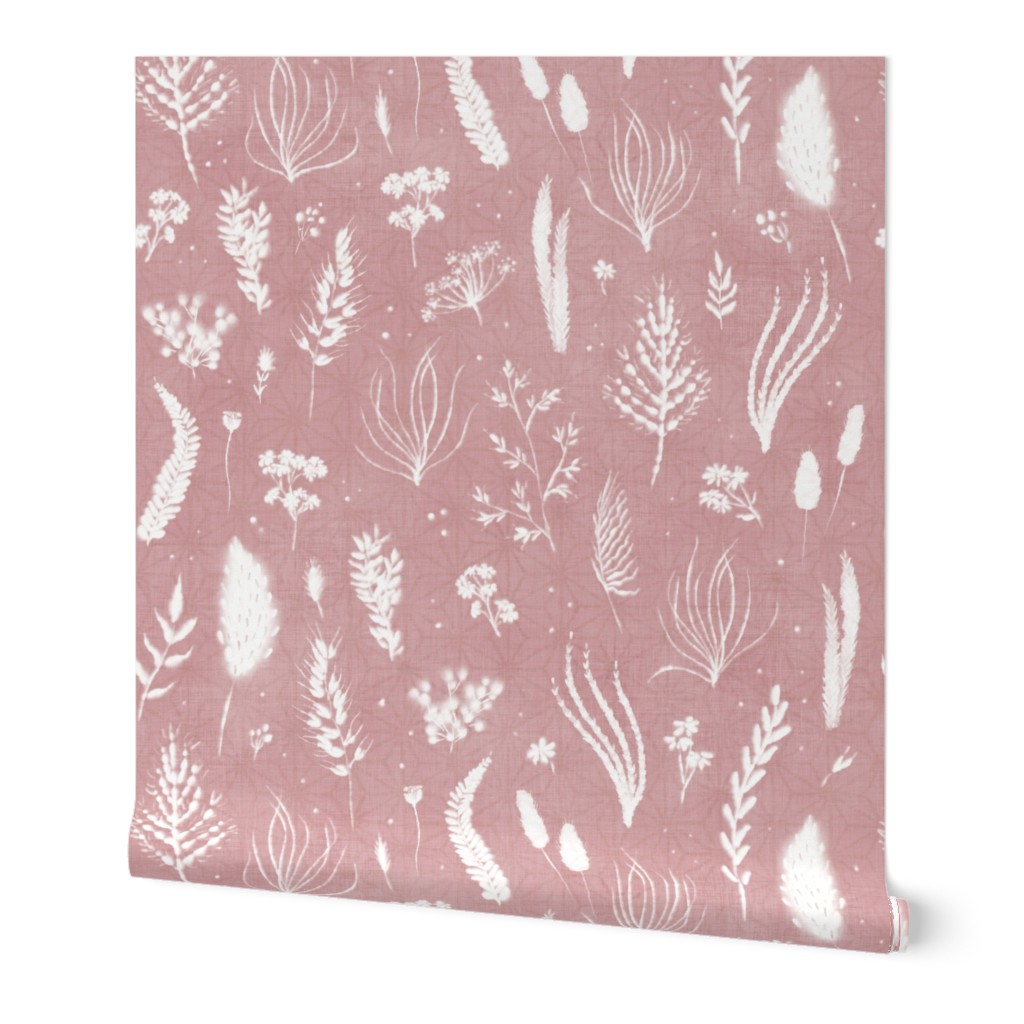 Wild Grass Shibori - Mauve Wallpaper, 2'x3', Prepasted Removable Smooth, Pink