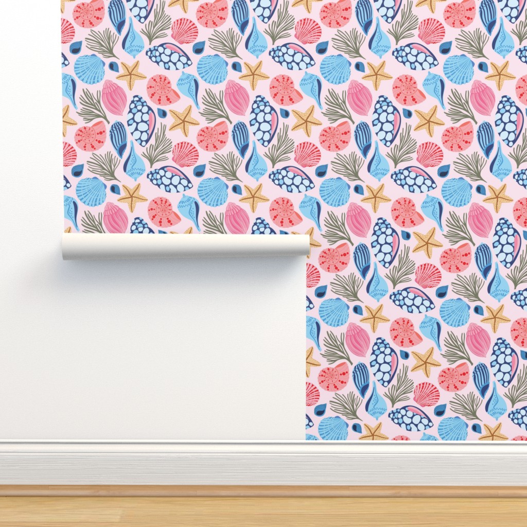 Beach Shells - Multi on Pink Wallpaper | Shutterfly