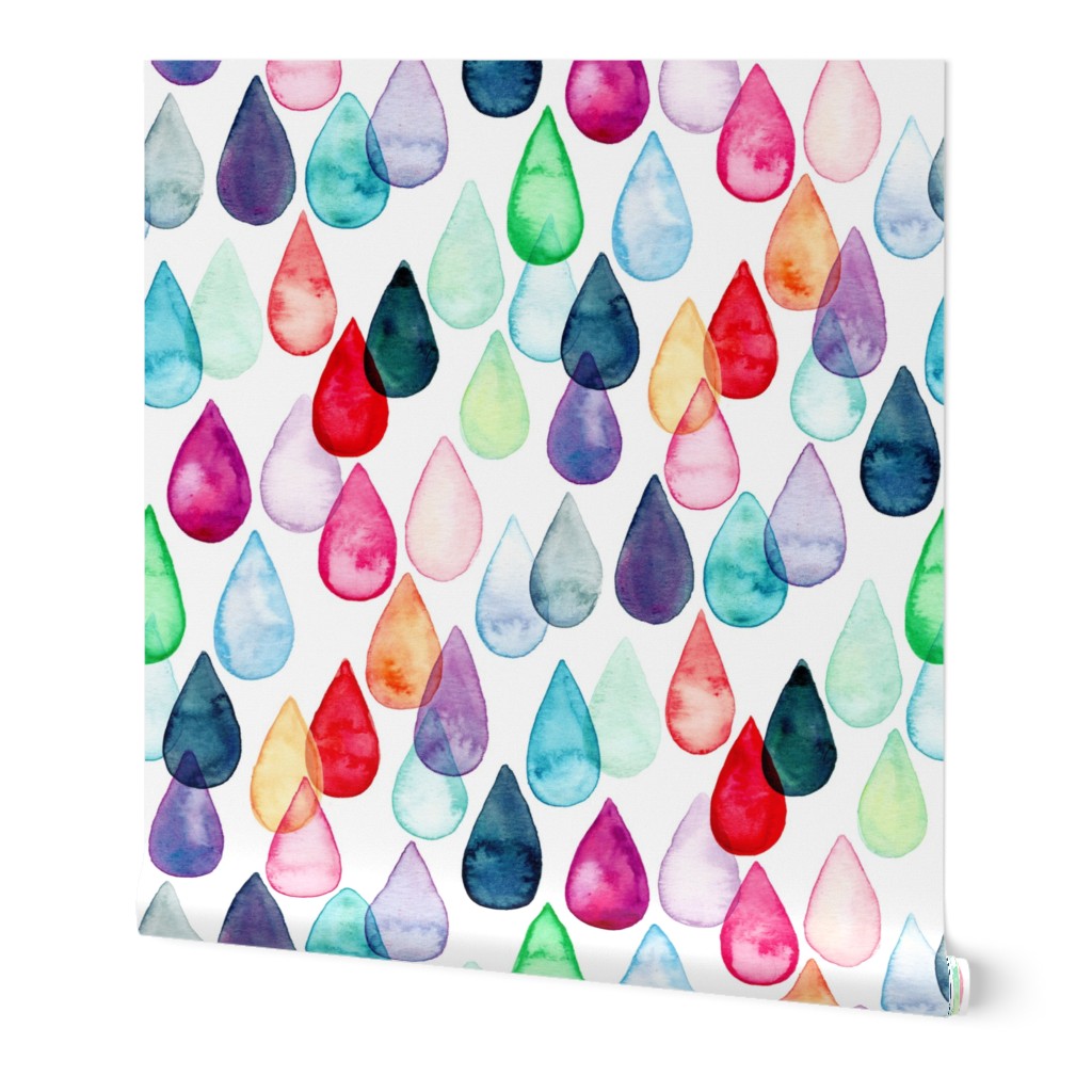 Watercolor Drops - Rainbow Wallpaper, 2'x12', Prepasted Removable Smooth, Multicolor