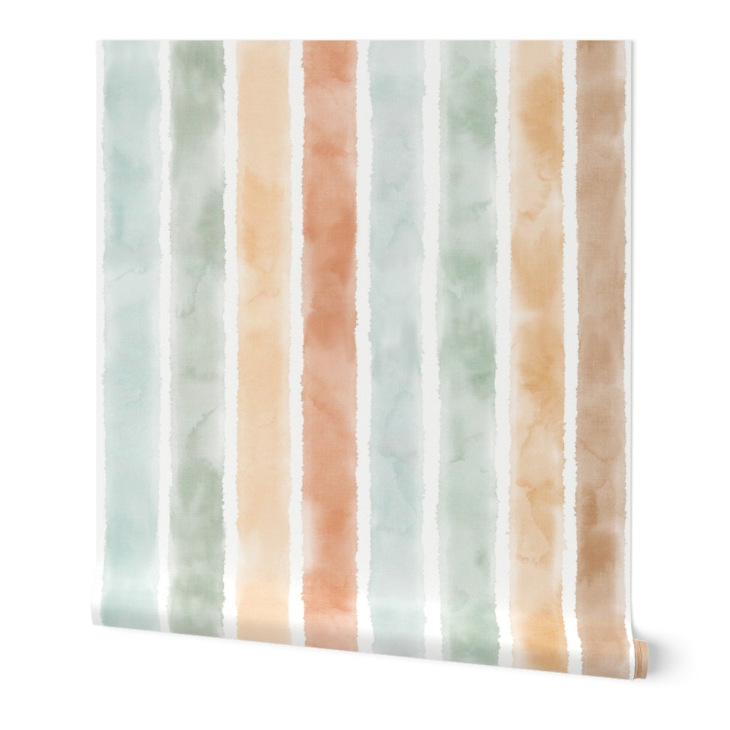 Watercolor Stripes - Earth Tones Wallpaper, 2'x9', Prepasted Removable Smooth, Multicolor