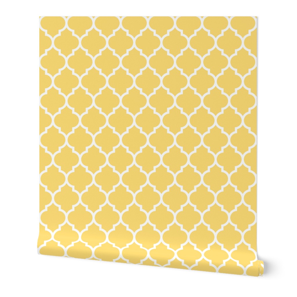 Moroccan Quatrefoil Lattice - Yellow Wallpaper, 2'x3', Prepasted Removable Smooth, Yellow
