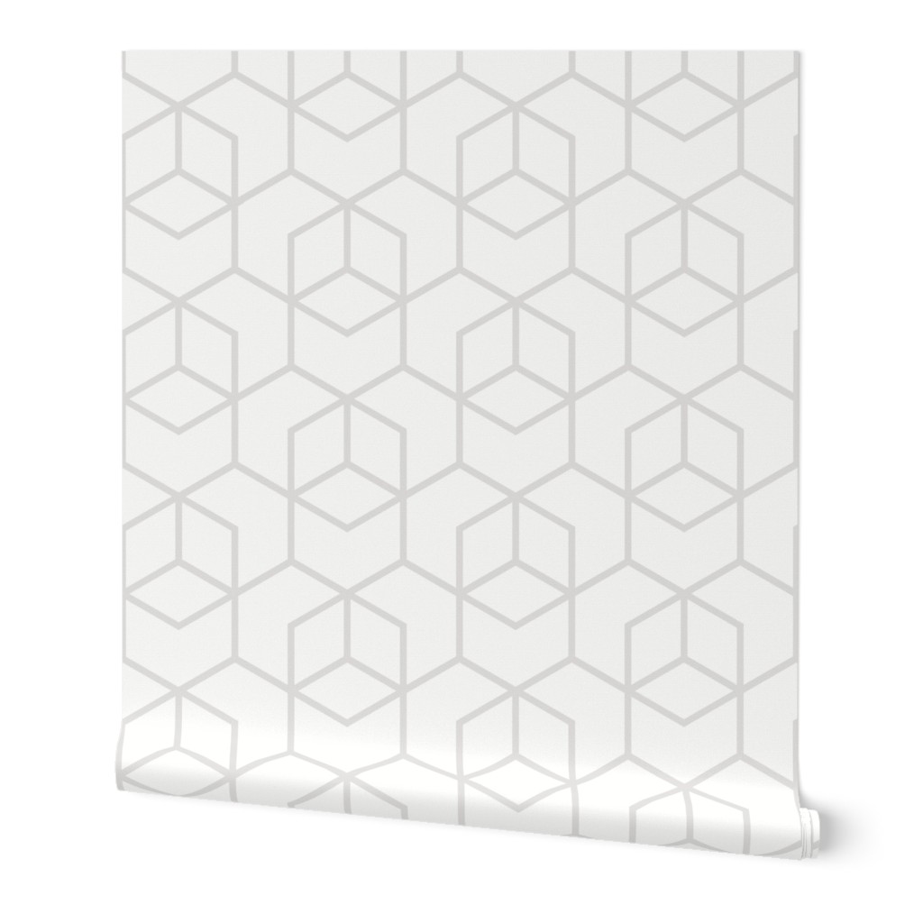 Hexagon Trellis - Grey on White Wallpaper, 2'x12', Prepasted Removable Smooth, White
