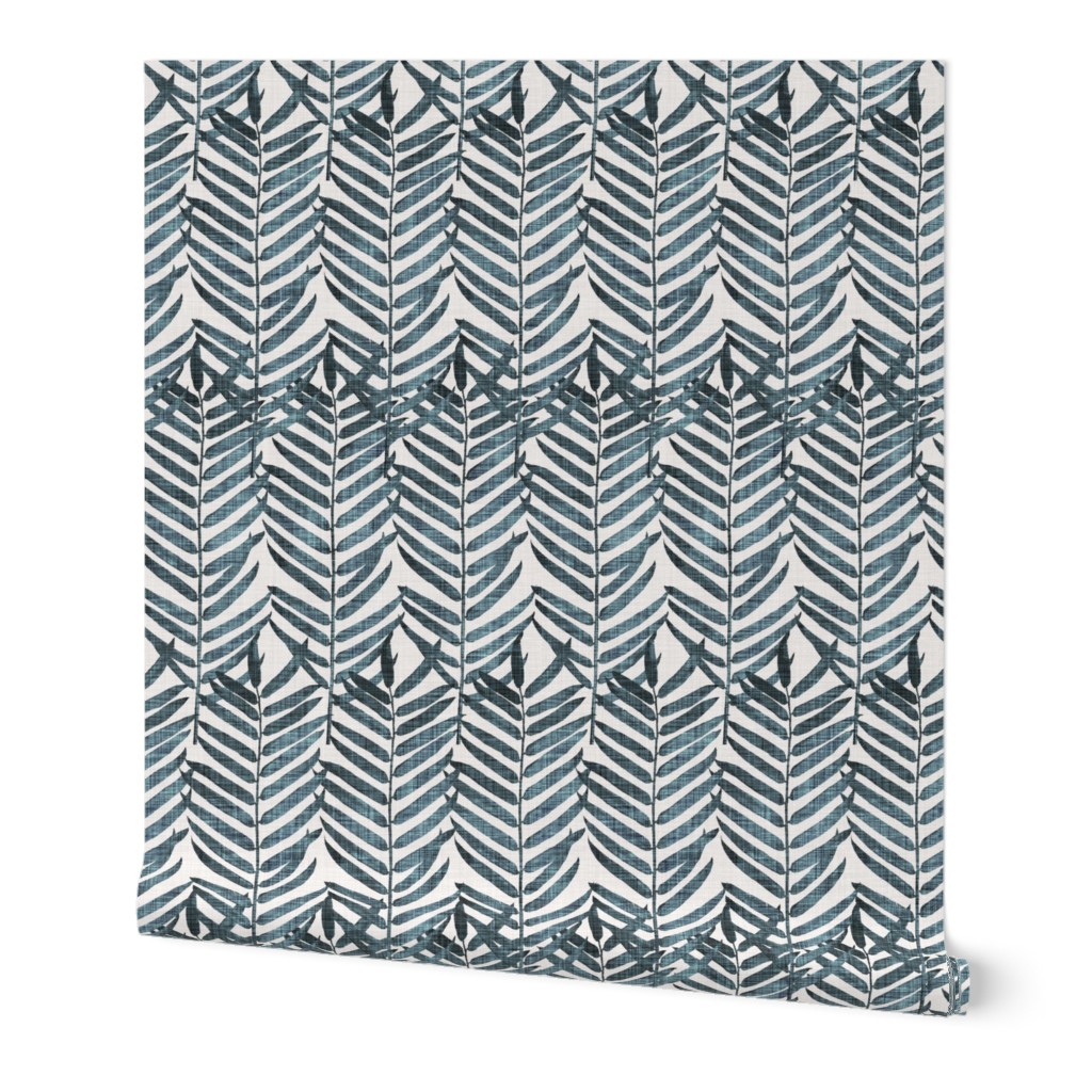 Luxe Palm Leaf - Indigo Wallpaper, 2'x12', Prepasted Removable Smooth, Blue