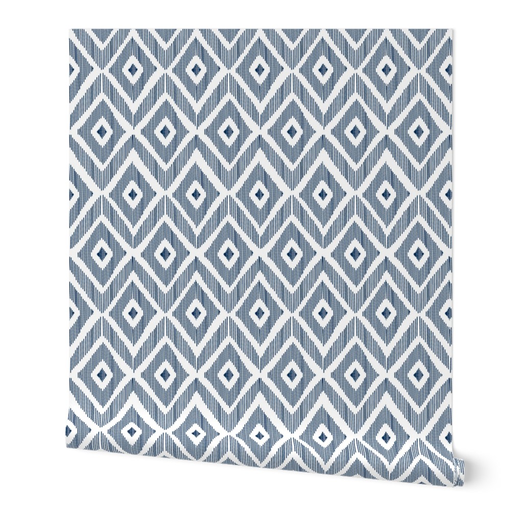 Ikat - Navy Wallpaper, 2'x9', Prepasted Removable Smooth, Blue
