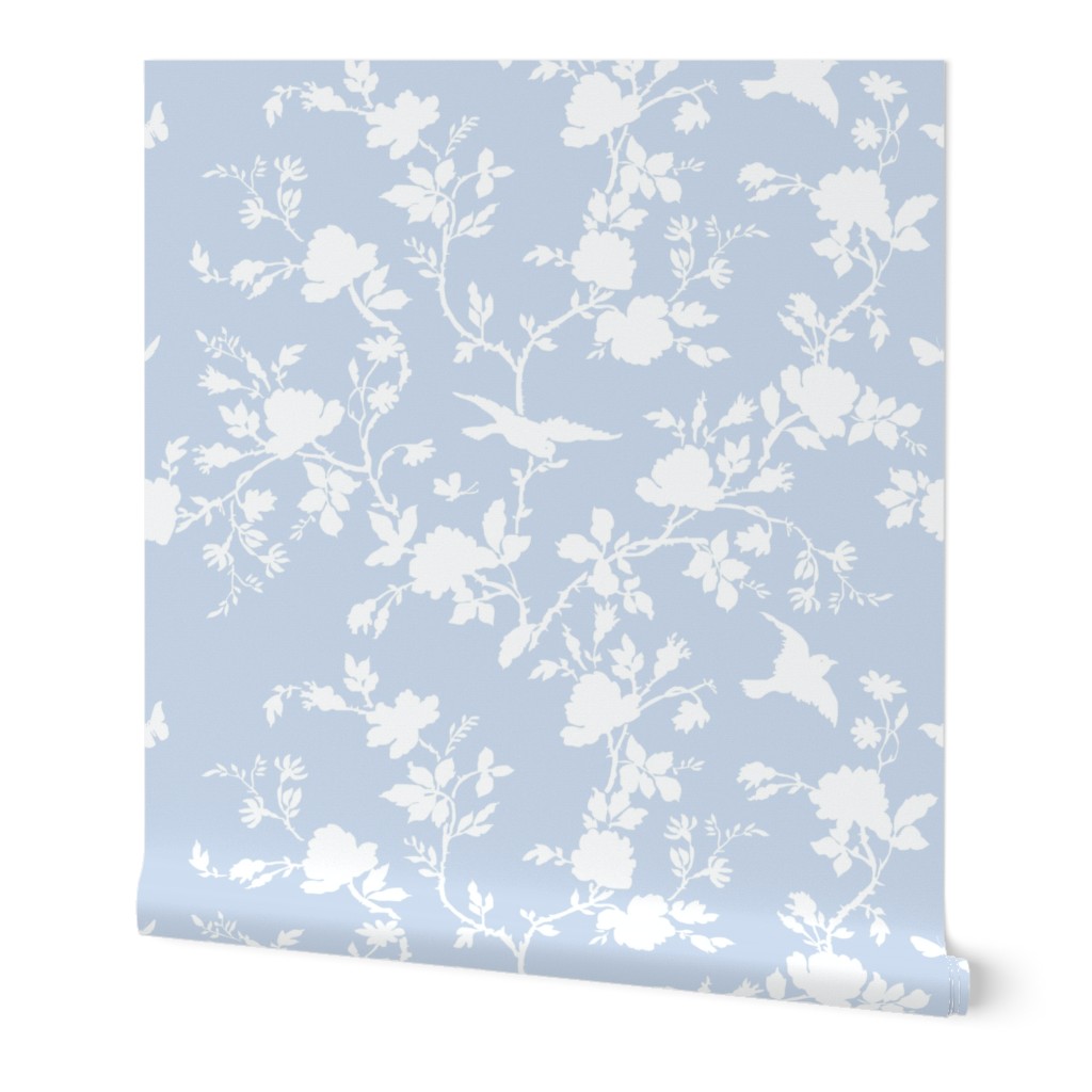 Ames Chinoiserie Silhouette Wallpaper, Test Swatch (2' x 1'), Prepasted Removable Smooth, Blue