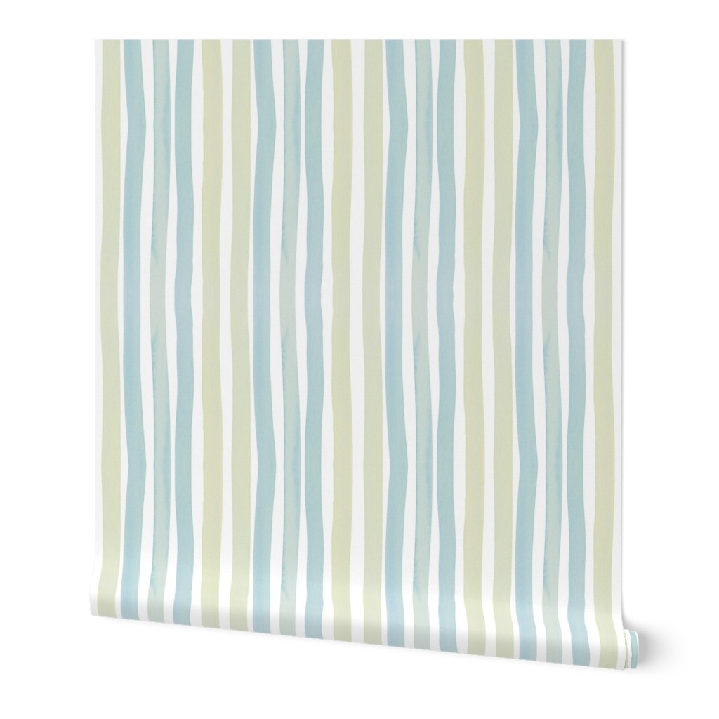 Watercolor Stripes - Yellow and Blue Wallpaper, 2'x12', Prepasted Removable Smooth, Blue