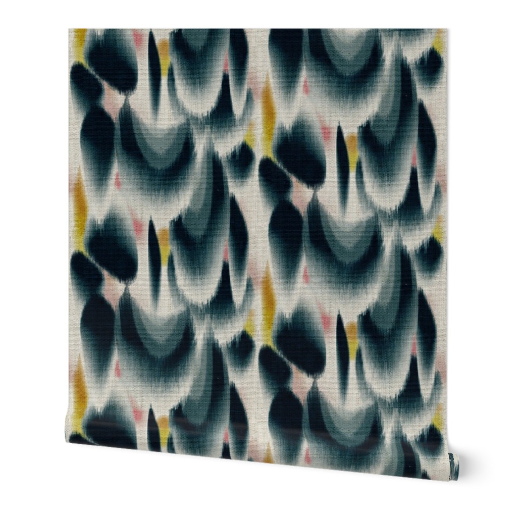 Shibori Wing Spots - Indigo Wallpaper, 2'x3', Prepasted Removable Smooth, Green