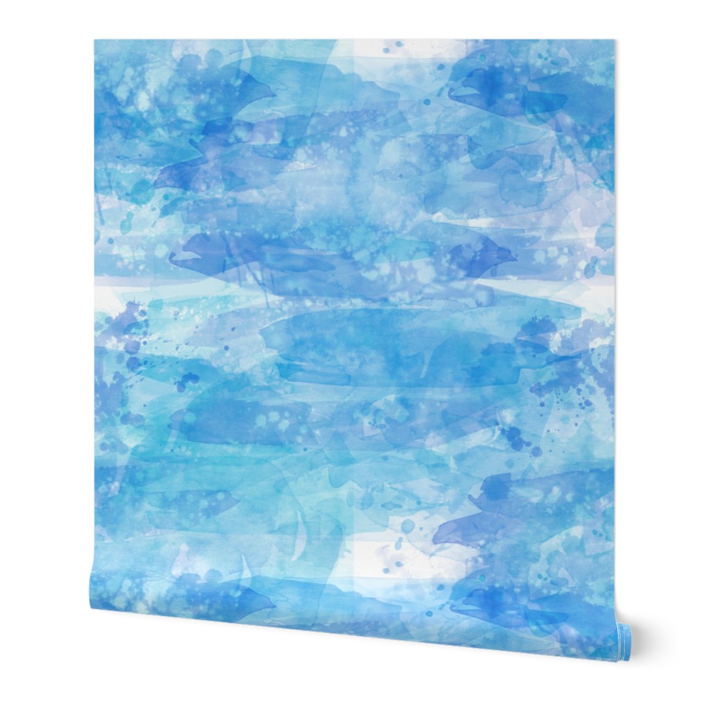 Coastal Watercolor - Blue Wallpaper, 2'x9', Prepasted Removable Smooth, Blue