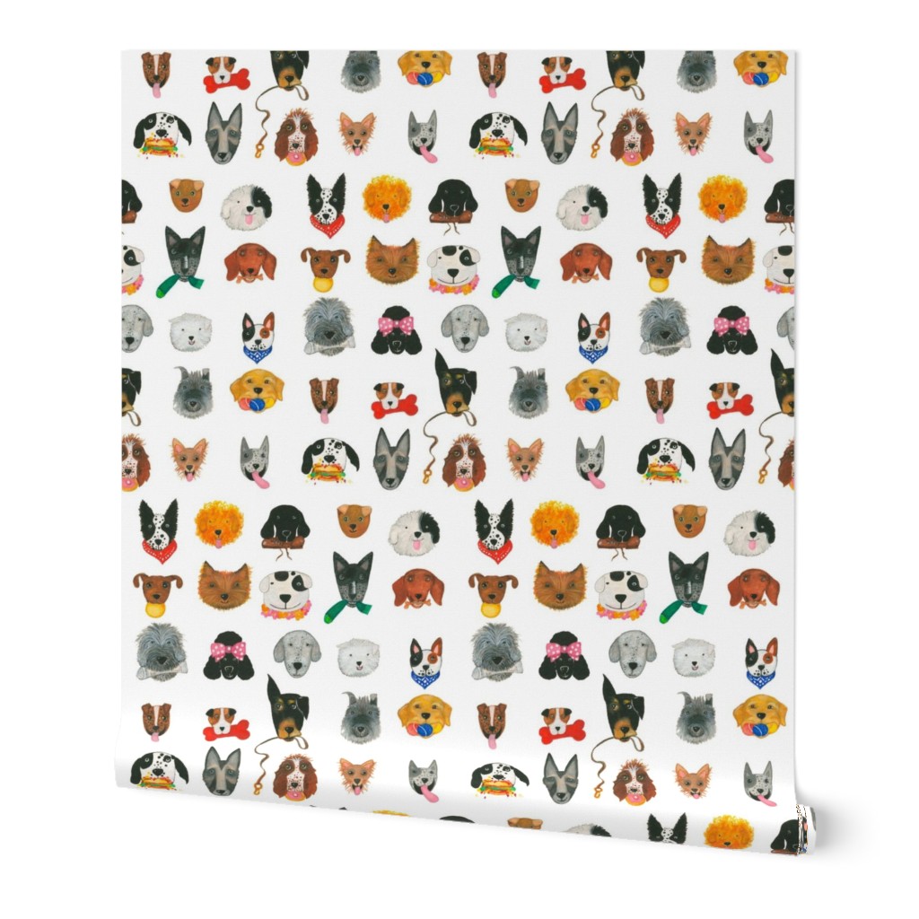 Dogs - Multi on White Wallpaper, 2'x3', Prepasted Removable Smooth, Multicolor