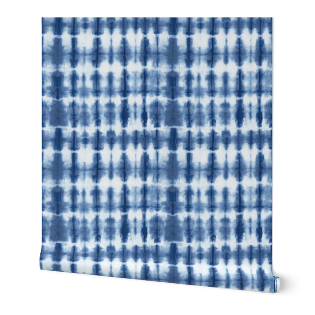 Shibori - Indigo on White Wallpaper, 2'x3', Prepasted Removable Smooth, Blue